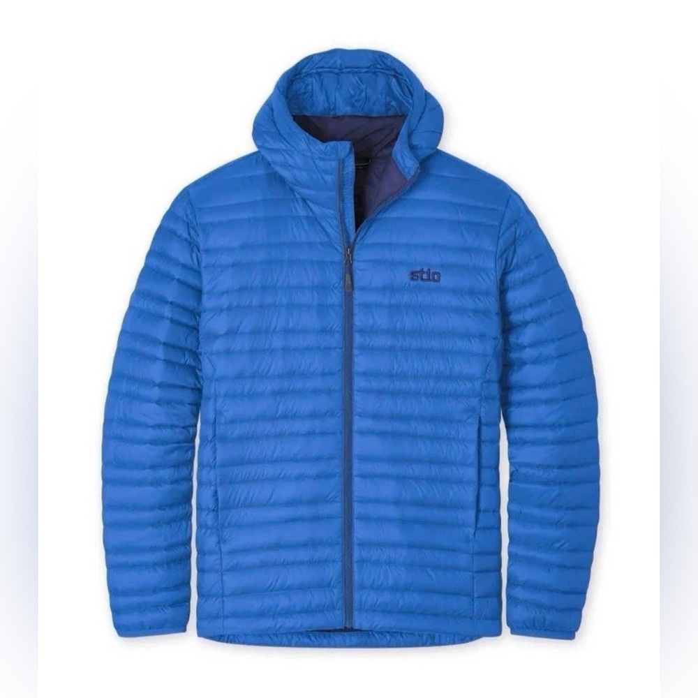 $285 Stio Pinion 800 Down Hooded Jacket Outerwear Cosmic Blue Men’s Size xxl